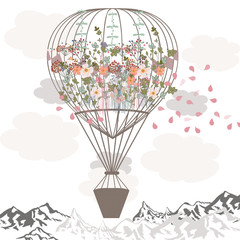 Plakat retro balon kwiat ładny