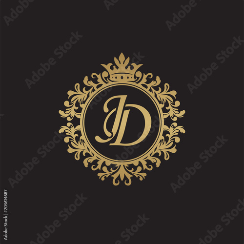 Initial letter JD, overlapping monogram logo, decorative ornament badge ...