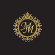 Initial letter MM, overlapping monogram logo, decorative ornament badge, elegant luxury golden color