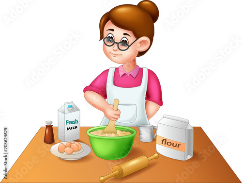 Funny Mother Cartoon Cooking Cake With Smile Stock Vector Adobe Stock
