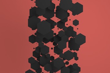 White hexagons of random size on red background