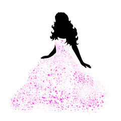 Wall Mural - Vector silhouette of woman with long dress on white background.