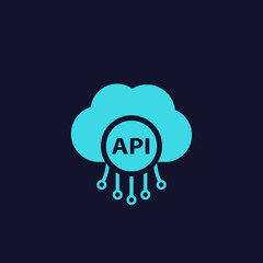 Sticker - API, application programming interface, cloud software vector icon