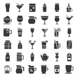 beverage and glass element set, solid icon vector