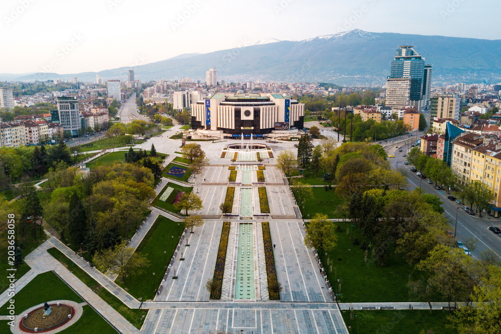 Obraz na płótnie Aerial photo of National Palace of Culture in Sofia w salonie