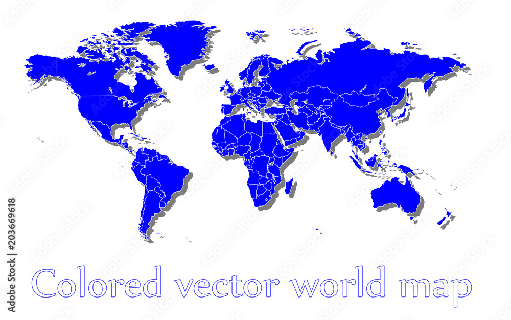 Colored vector world map illustration isolated over white background ...