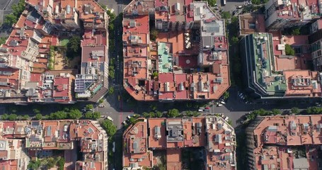 Canvas Print - Aerial top view of Barcelona Eixample district street and block buildings, urban area, Spain