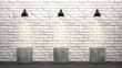 White brick wall with chandeliers (3D rendering)