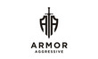 Shield Armor Sword Initials AA for Military Legal Insurance logo design inspiration