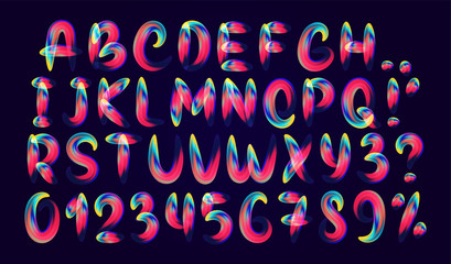 Wall Mural - fluid colored letter. alphabet font of melting liquid. design 3d sign isolated on black background.