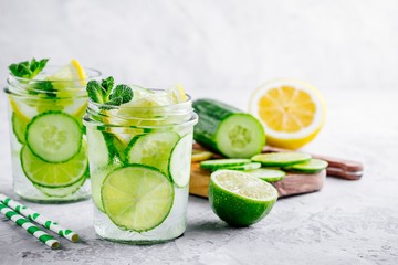 Wall Mural - Infused detox water with cucumber, lemon and lime.