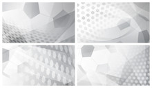 Set Of Four Football Or Soccer Abstract Backgrounds With Big Ball In Gray Colors