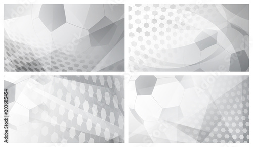 Set of four football or soccer abstract backgrounds with big ball in gray colors