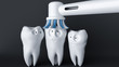 Tooth human cartoon. A tooth enjoys being cleaned. - 3d rendering