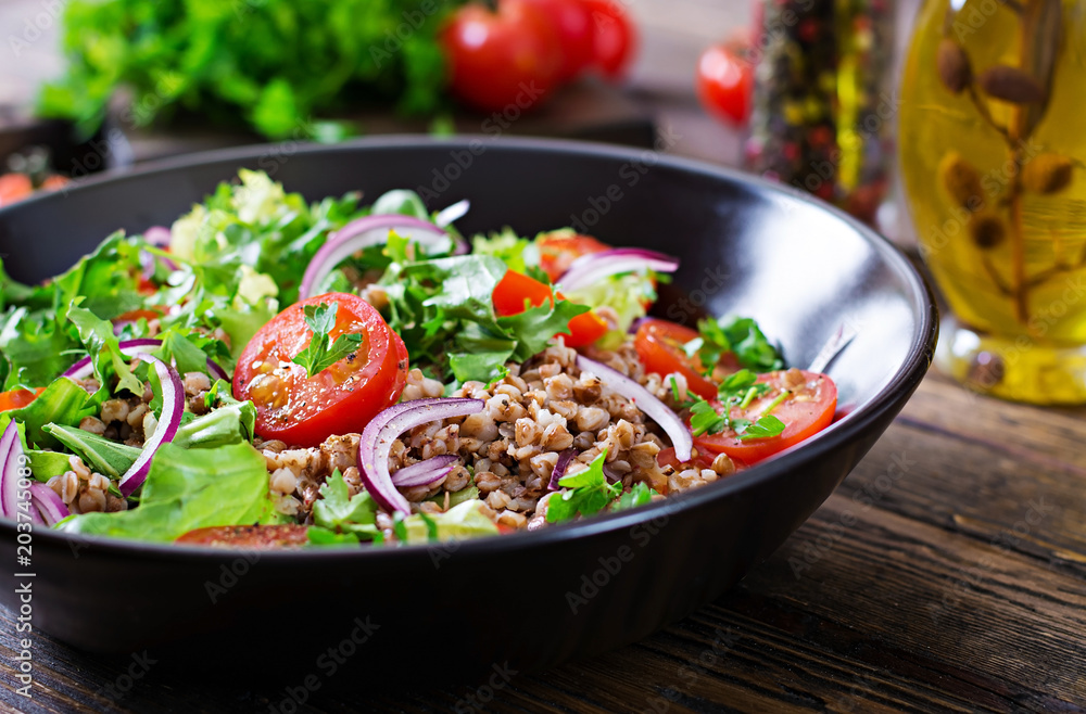 Garden Poster Buckwheat Salad With Cherry Tomatoes Red Onion And