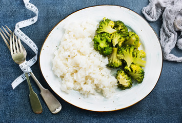 Canvas Print -  white rice and broccoli