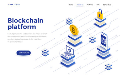 Flat color Modern Isometric Concept Illustration - Blockchain Platform