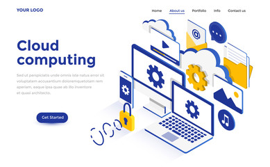 Wall Mural - flat color modern isometric concept illustration - cloud computing