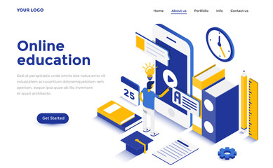 Wall Mural - flat color modern isometric concept illustration - online education