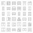 cupboard and cabinet interior furniture, outline icon set