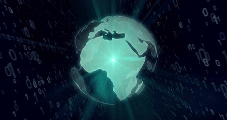 Wall Mural - digital technology world concept animation. rotating globe on digital background. seamless looping f