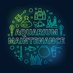 Wall Mural - Aquarium maintenance vector colored round outline illustration