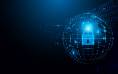 Poster - Abstract global and network and security futuristic technology connection concept dark blue background