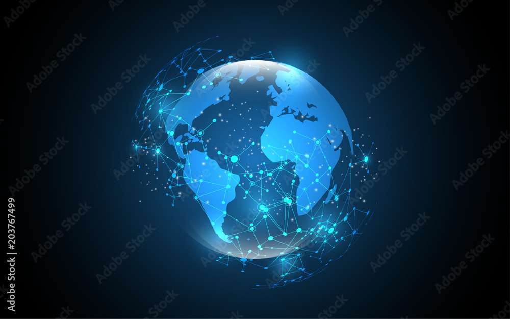Global network connection World map abstract technology background global business innovation concept - obrazy, fototapety, plakaty 