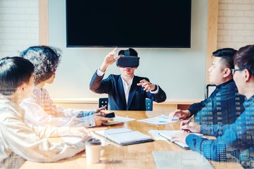 Fototapete - Virtual Business Meeting Planning Strategy Analysis Concept meeting with technology