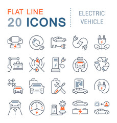 Poster - Set Vector Line Icons of Electric Vehicle.