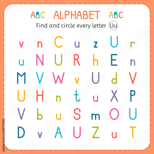find and circle every letter u worksheet for kindergarten