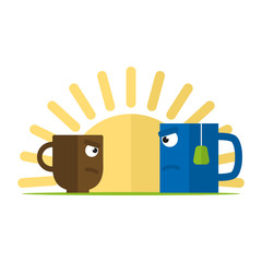 Coffee VS Tea. Flat vector illustration. Coffee or tea concept.