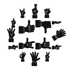 Wall Mural - Hand gesture icons set in simple ctyle. Finger language set collection vector illustration