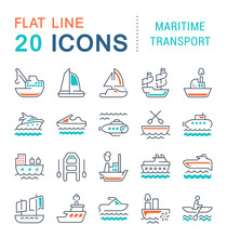 Set Vector Line Icons Of Maritime Transport.