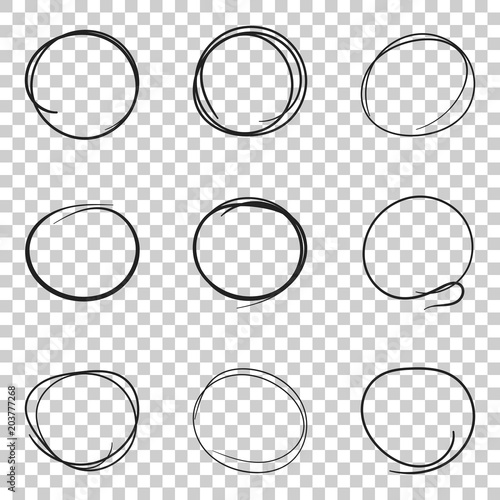 Set Of The Hand Drawn Scribble Circles Line Sketch Vector