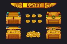 Egypt Antique Treasure Chest And Golden Coins