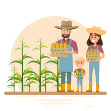 Happy Farmer Family Cartoon Character