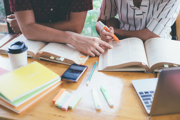 young students campus helps friend catching up and learning