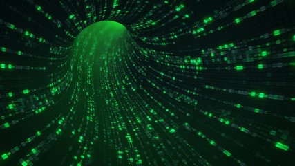 Wall Mural - green sci-fi tunnel with digital symbols. abstract futuristic technology concept. seamless loop 3d r