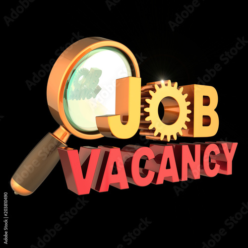 Job Vacancy Text Unemployment Banner Gear Wheel Under Magnifying