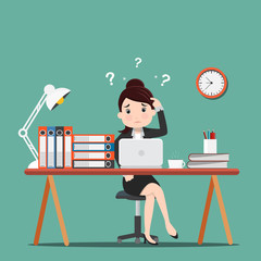 Busy of time business woman in hard working. A lot of work - Vector illustration.