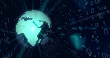 Wall Mural - digital technology world concept animation. rotating globe on digital background. seamless looping f