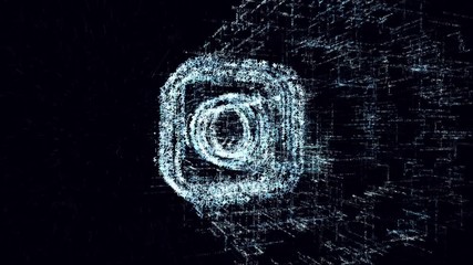 Wall Mural - Intro animation sign photo. Abstract camera consisting of program code in electronic space