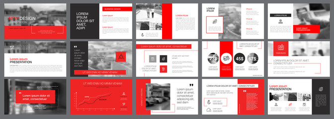 Wall Mural - red, white and grey infographic elements for presentation