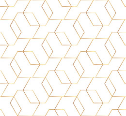 Seamless gold line geometric modern pattern. Background with hexagons. Golden texture.