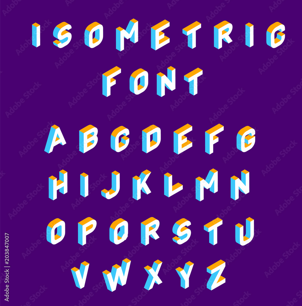 Isometric font . olored isometric 3d letters , Three-dimensional ...