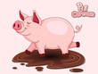 Cute Cartoon Pig in a puddle. Vector illustration with cartoon Funny pig