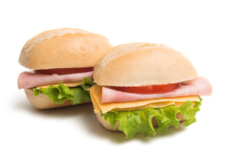 Wall Mural - Bun with cheese and ham isolated