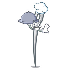 Poster - Chef with food needle mascot cartoon style