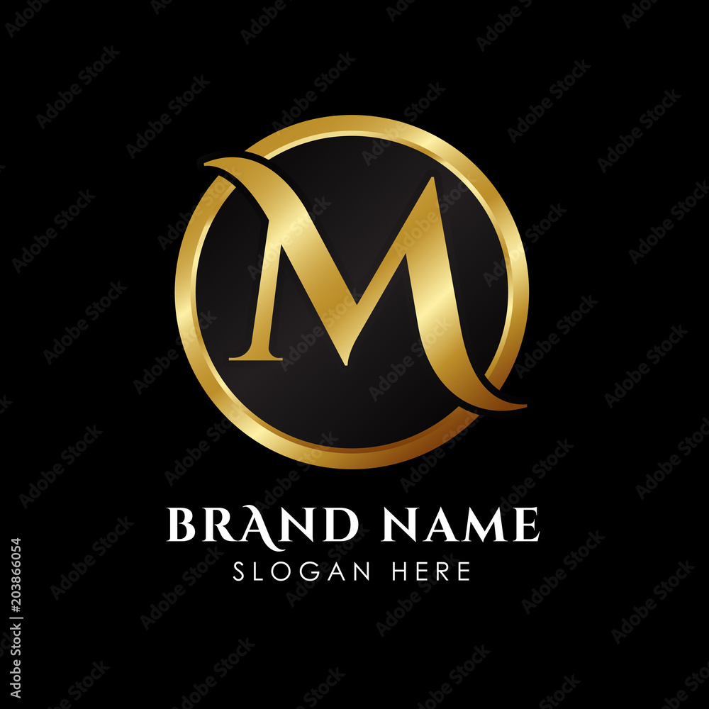 luxury letter M logo template in gold color. Royal premium logo ...